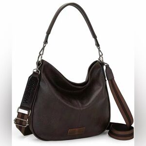 Wrangler Chocolate Brown Leather Hobo Bag with Striped Strap